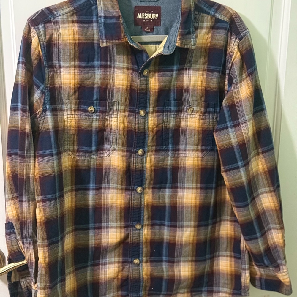 Alesbury Men's Plaid Button-Down Shirt - Navy and Mustard